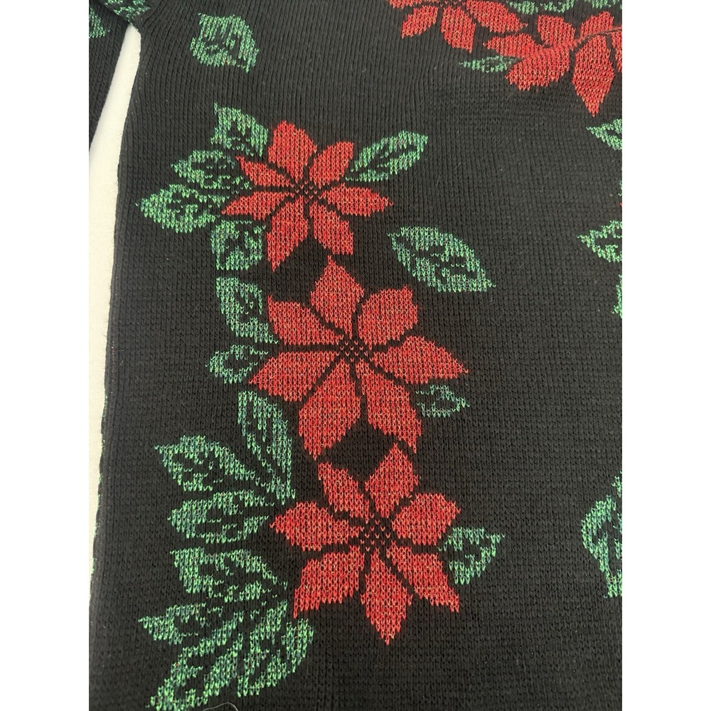 VTG Holiday Time Black Poinsettia Metallic Christmas Sweater Womens Size M - Picture 8 of 9